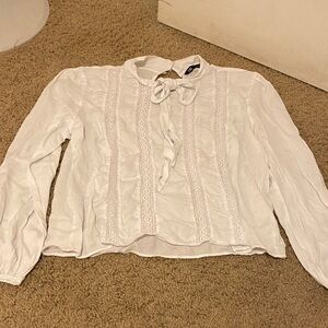 Zara Elegant White Lace Trim Blouse